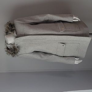 J Crew Jacket Coat Womans Sz. 4 Gray Faux Fur Hood Zip Up